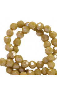 Faceted glass beads 4mm round Olive green green-pearl shine coating